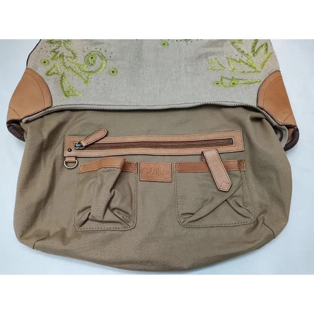 Cole Haan Multicolor Canvas Leather Trim Floral Zipper Closure Hobo Shoulder Bag